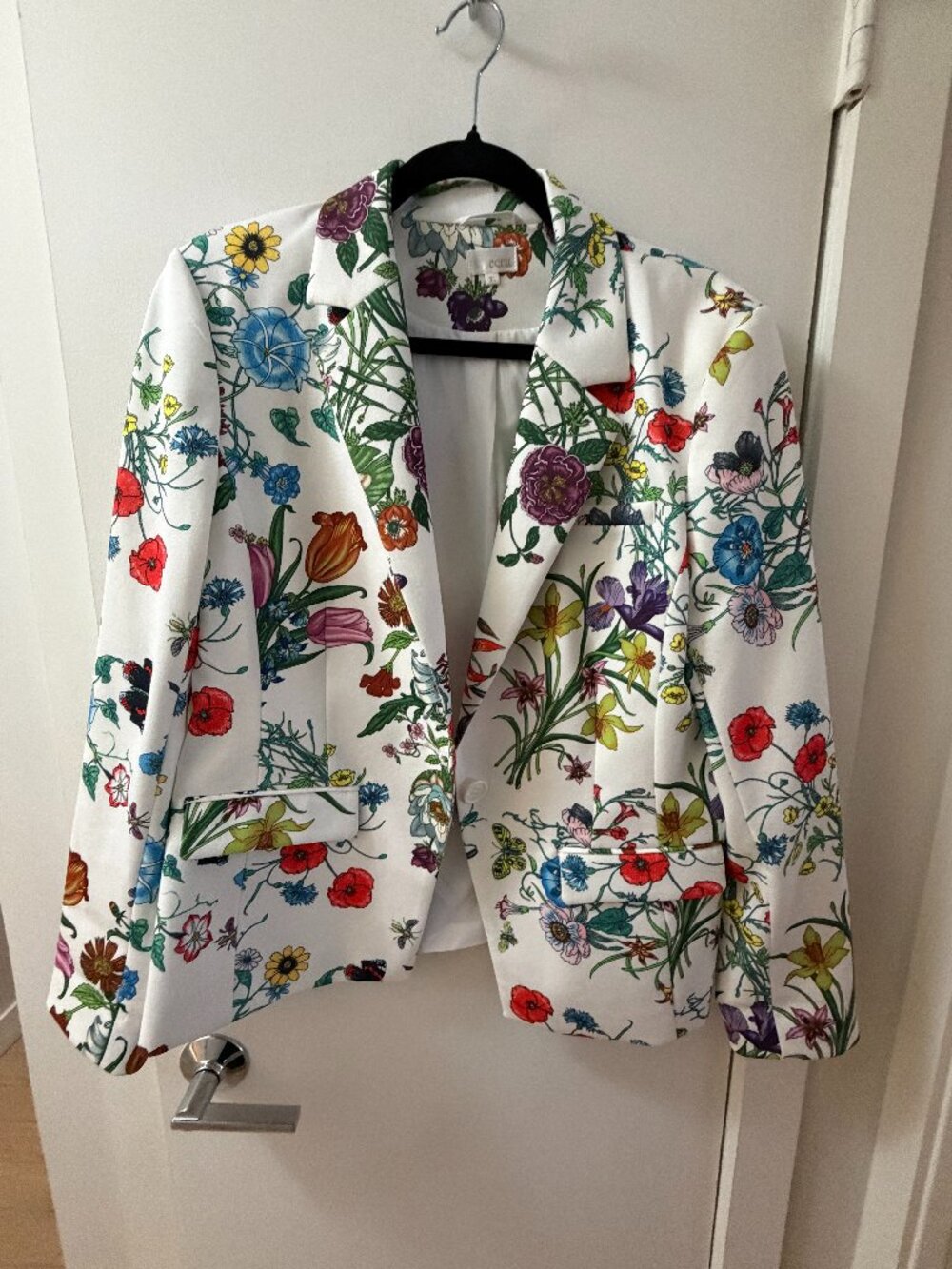 ecru White Botanical Floral Print Blazer XL